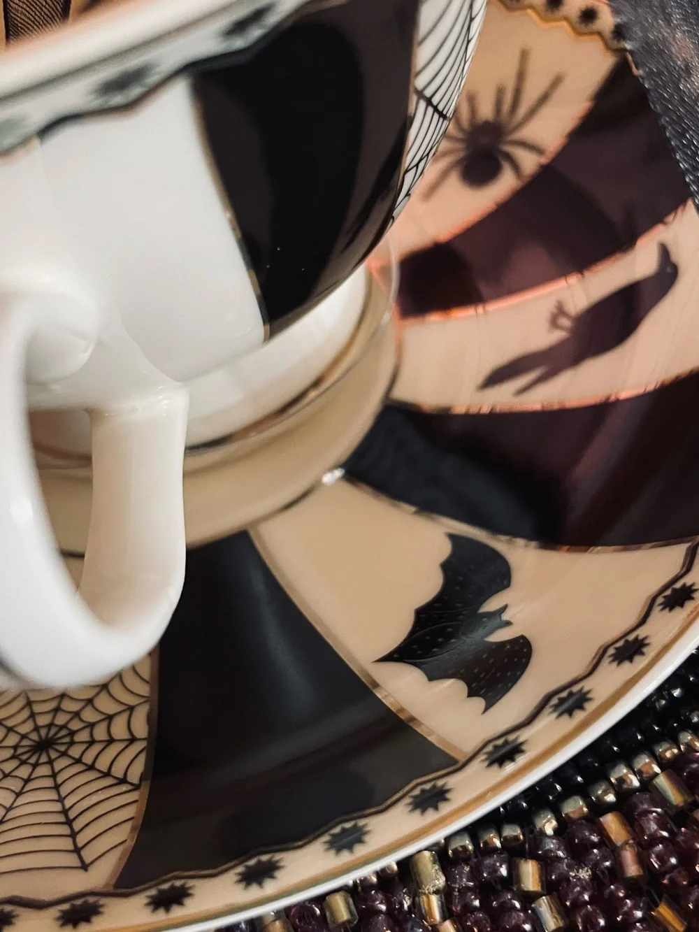 PARK CHATEAU NEW Gothic Spider Bats Halloween Porcelain Teacup and Saucer Set